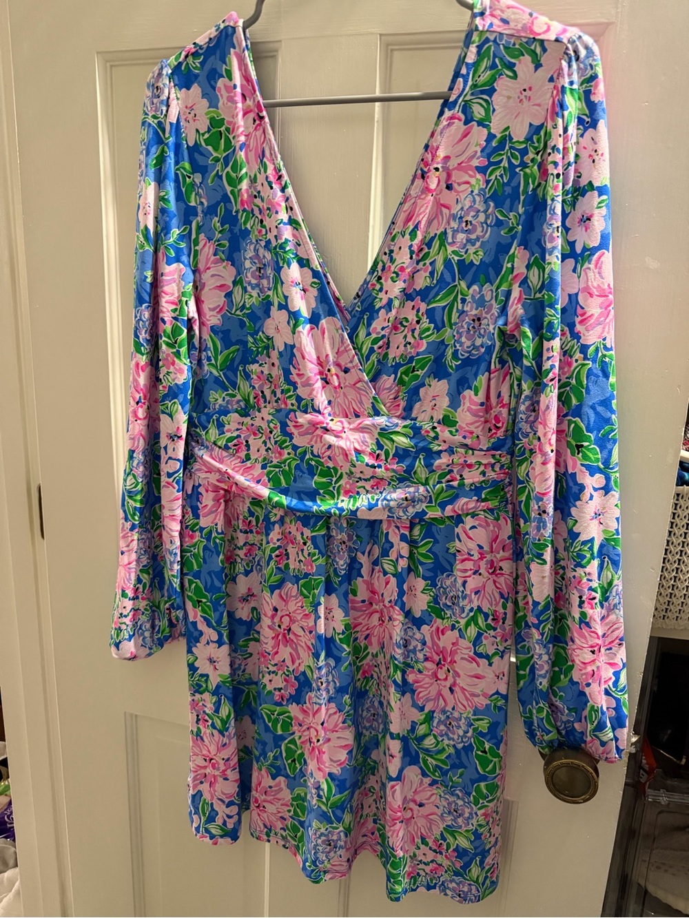 Lilly Pulitzer Blue and Pink Floral Wrap Romper